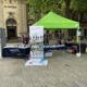 Image of the Vision Zero Partnership and Sustrans information stalls in Peterborough City centre